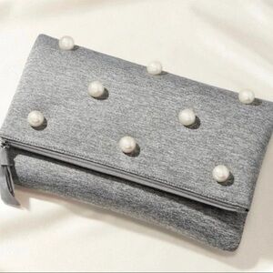 STELLA & DOT Madison Clutch - Heather grey neoprene adorned with large pearls